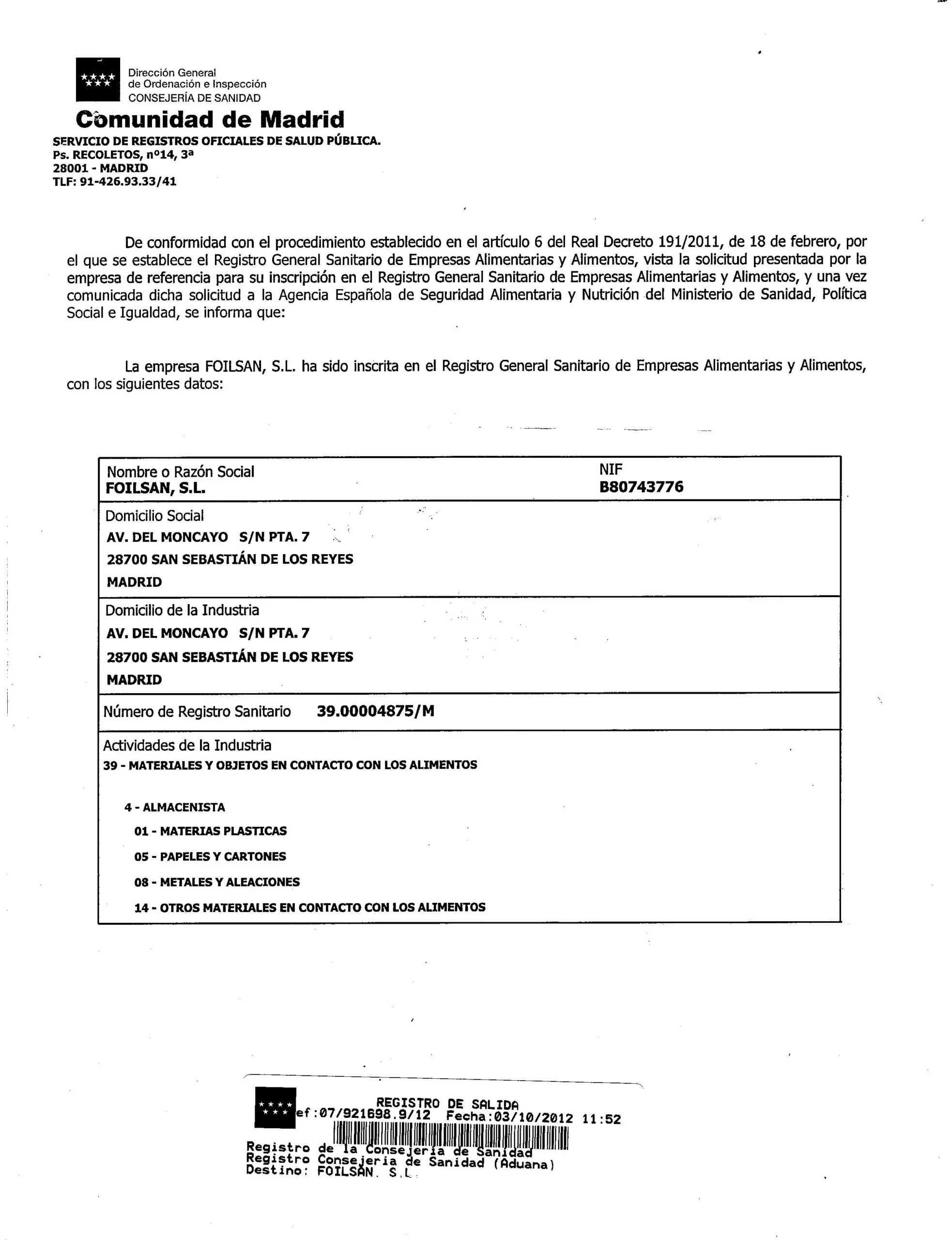 registro sanitario madrid carnicerias - Dónde deben de estar registradas todas las empresas de la industria alimentaria